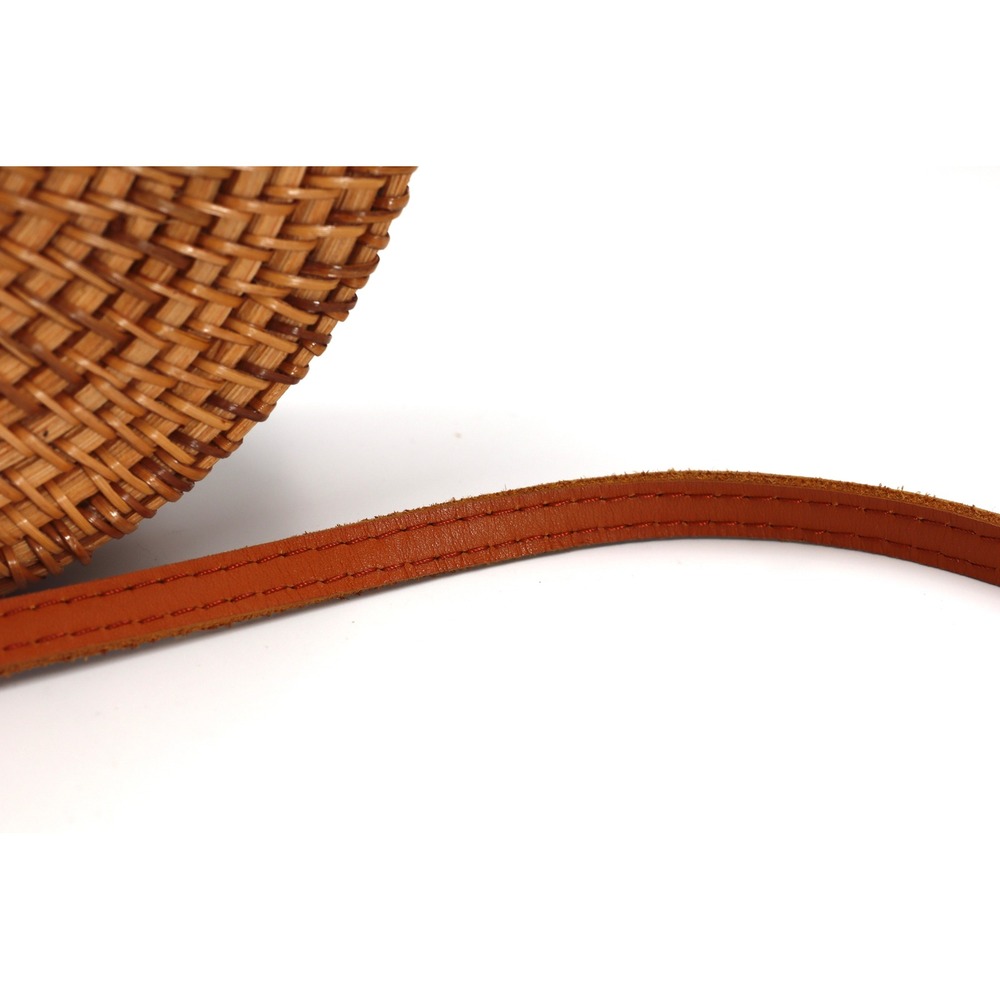 Rattan Crossbody Bag Circular Women Woven Floral Lining Boho Summer Beach Purse - Picture 7 of 9